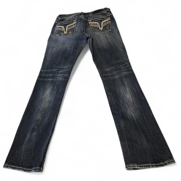Y2K Vigoss Chelsea Straight Distressed Blue Jeans Women’s 7/8 Rhinestones Bling - Picture 2 of 16
